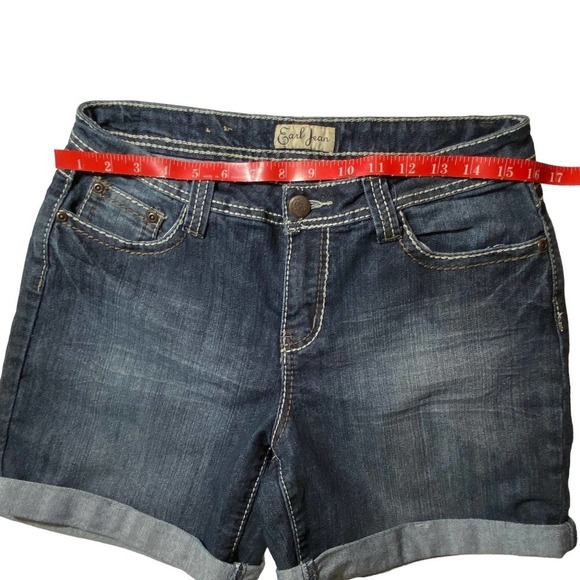 Earl Jean Shorts womens 10 Blue Stretch Denim Dark Wash Heavy Stitching Studded - Picture 2 of 9